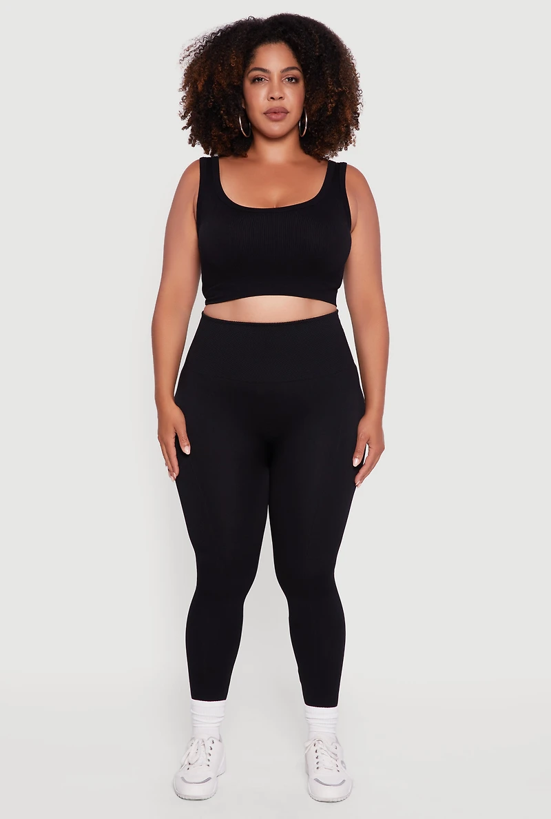 Womens Plus Size Twill High Waisted Leggings, Black, Size 1X-2X