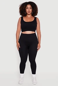 Womens Plus Size Twill High Waisted Leggings, Black, Size 1X-2X