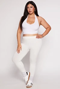 Womens Plus Size Solid Fleece Leggings, White, Size 1X-2X