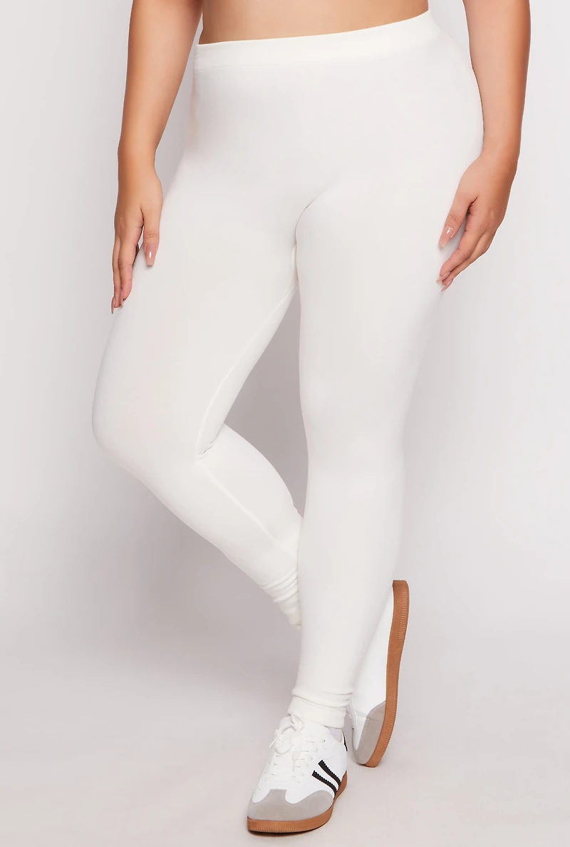 Womens Plus Size Solid Fleece Leggings, White, Size 1X-2X