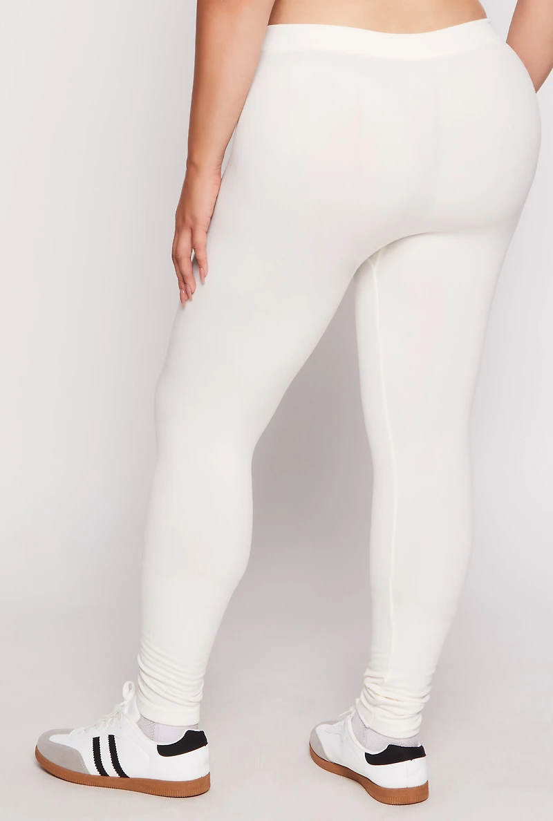 Womens Plus Size Solid Fleece Leggings, White, Size 1X-2X