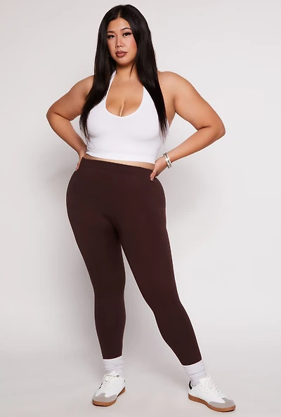 Womens Plus Size Solid Fleece Leggings, Brown, Size 2X-3X