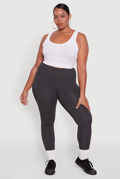 Womens Plus High Waisted Fleece Lined Leggings, Grey,