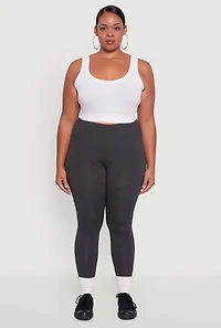 Womens Plus High Waisted Fleece Lined Leggings, Grey,