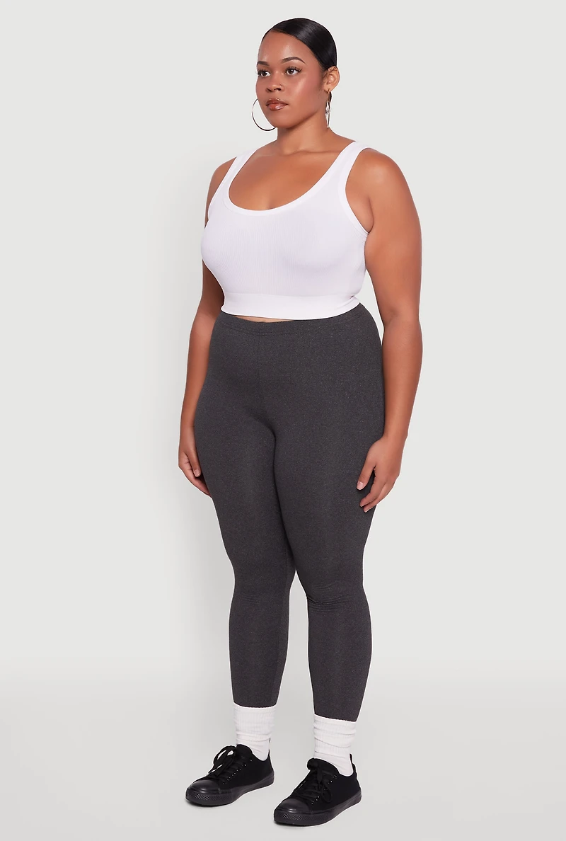 Womens Plus High Waisted Fleece Lined Leggings, Grey,
