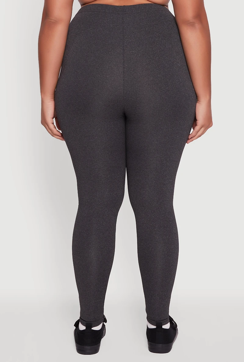 Womens Plus High Waisted Fleece Lined Leggings, Grey,
