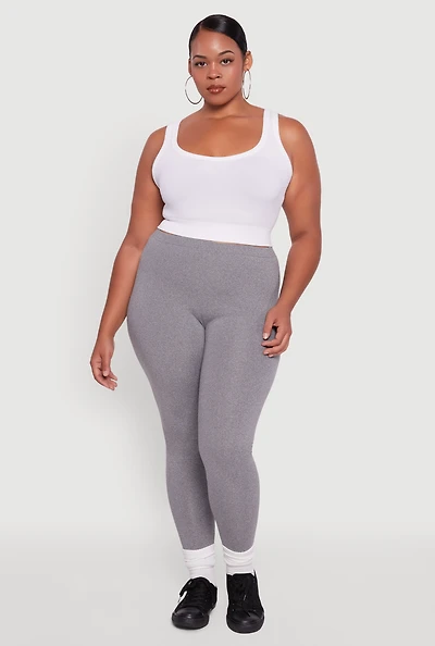 Womens Plus Size High Waisted Fleece Lined Leggings, Grey, Size 3X