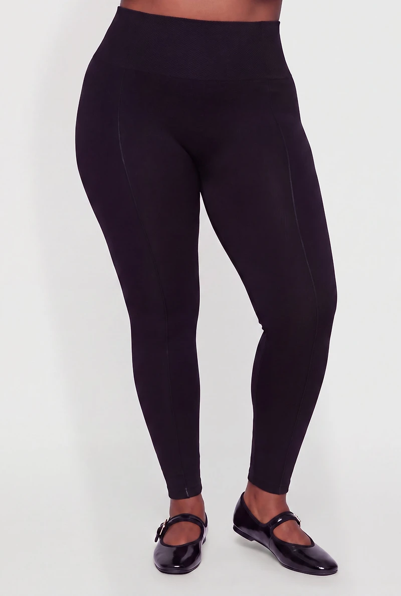 Plus Textured Waistband Fleece Lined Leggings