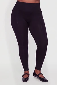 Plus Textured Waistband Fleece Lined Leggings