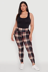 Womens Plus Size High Waisted Cell Phone Pocket Plaid Leggings, Multi, Size 2X