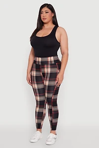 Womens Plus Size High Waisted Cell Phone Pocket Plaid Leggings, Multi, Size 2X