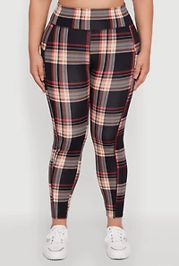 Womens Plus Size High Waisted Cell Phone Pocket Plaid Leggings, Multi, Size 2X