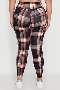 Womens Plus Size High Waisted Cell Phone Pocket Plaid Leggings, Multi, Size 2X