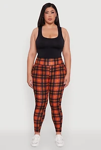Womens Plus High Waisted Cell Phone Pocket Plaid Leggings, Multi,