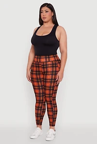 Plus High Waisted Cell Phone Pocket Plaid Leggings