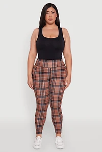 Womens Plus Size High Waisted Cell Phone Pocket Plaid Leggings, Multi, Size 1X
