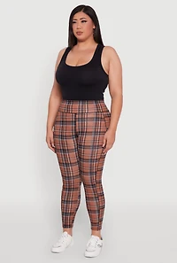 Womens Plus Size High Waisted Cell Phone Pocket Plaid Leggings, Multi, Size 1X