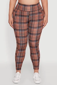 Womens Plus Size High Waisted Cell Phone Pocket Plaid Leggings, Multi, Size 1X