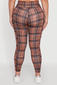 Womens Plus Size High Waisted Cell Phone Pocket Plaid Leggings, Multi, Size 1X