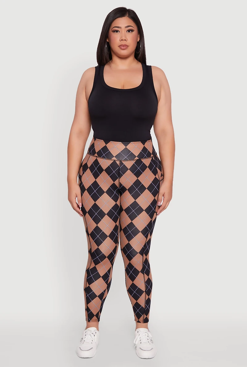 Plus High Waisted Cell Phone Pocket Plaid Leggings