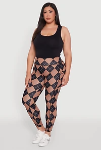 Womens Plus High Waisted Cell Phone Pocket Plaid Leggings, Multi,