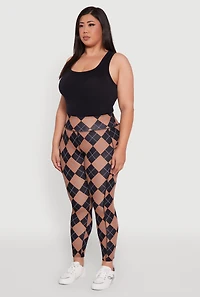 Womens Plus High Waisted Cell Phone Pocket Plaid Leggings, Multi,