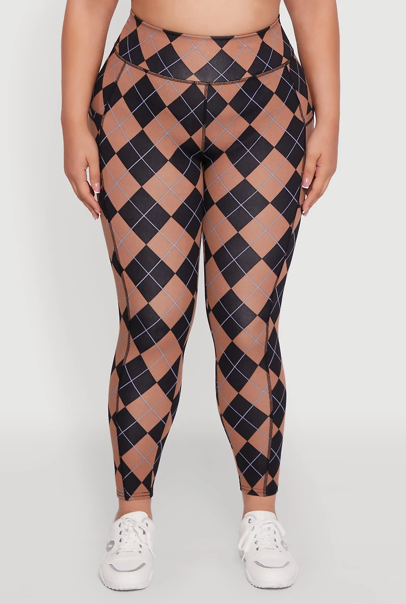 Womens Plus High Waisted Cell Phone Pocket Plaid Leggings, Multi,