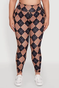 Womens Plus High Waisted Cell Phone Pocket Plaid Leggings, Multi,