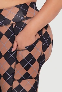 Womens Plus High Waisted Cell Phone Pocket Plaid Leggings, Multi,