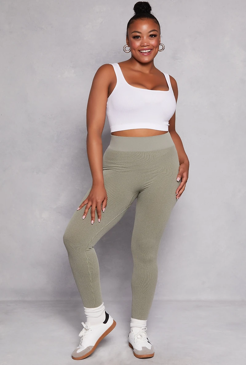 Womens Plus Seamless Ribbed High Waisted Leggings, 1X-2X