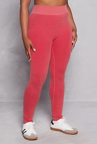 Womens Plus Size Seamless Ribbed High Waisted Leggings, Red, Size 1X-2X