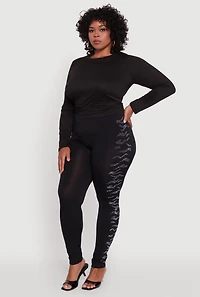 Plus Seamless High Waisted Zebra Rhinestone Trim Leggings