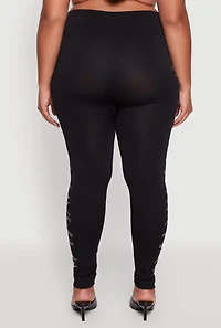 Womens Plus Size Seamless High Waisted Zebra Rhinestone Trim Leggings, Black, Size 1X-2X