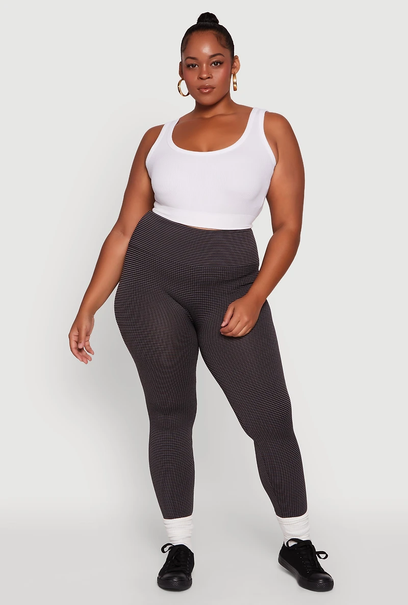 Womens Plus Shadow Striped Seamless Fleece Lined Leggings, 2X-3X
