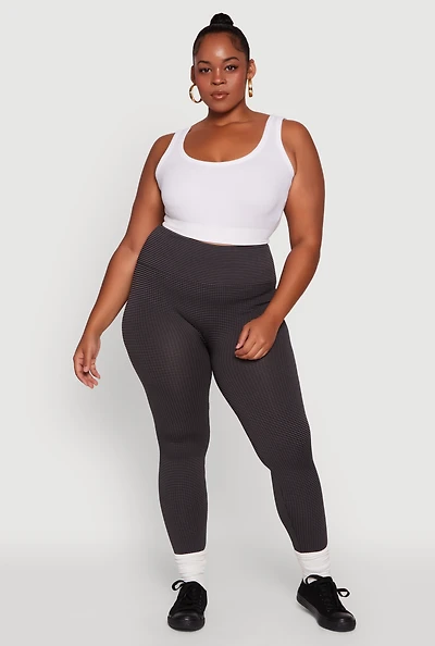 Womens Plus Shadow Striped Seamless Fleece Lined Leggings, 2X-3X