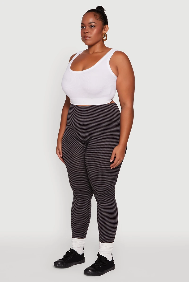 Womens Plus Shadow Striped Seamless Fleece Lined Leggings, 2X-3X