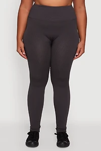 Womens Plus Shadow Striped Seamless Fleece Lined Leggings, 2X-3X