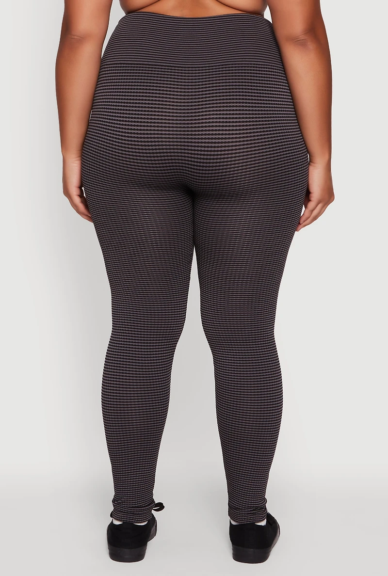 Womens Plus Shadow Striped Seamless Fleece Lined Leggings, 2X-3X