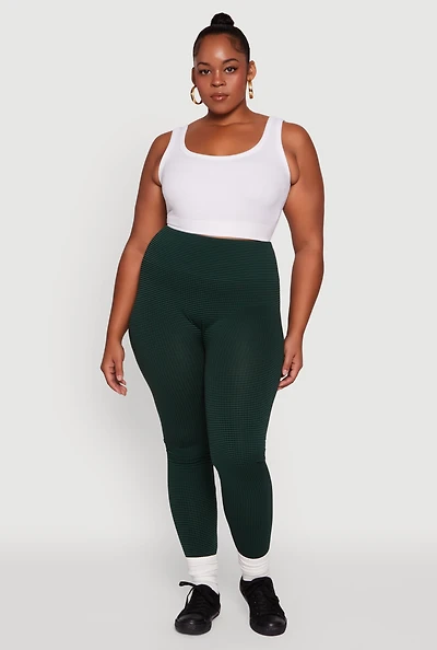 Womens Plus Shadow Striped Seamless Fleece Lined Leggings,