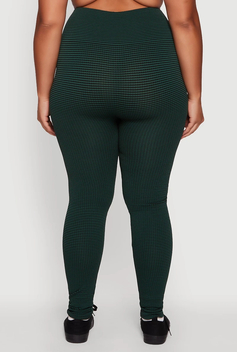 Plus Shadow Striped Seamless Fleece Lined Leggings