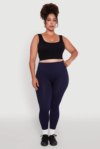 Womens Plus Shadow Striped Seamless Fleece Lined Leggings,