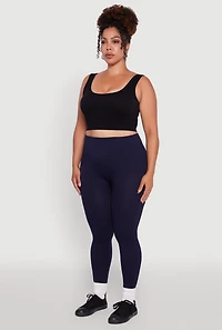 Womens Plus Size Shadow Striped Seamless Fleece Lined Leggings, Blue, Size 1X-2X