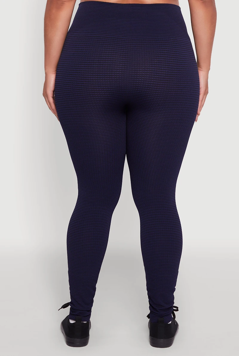 Womens Plus Size Shadow Striped Seamless Fleece Lined Leggings, Blue, Size 1X-2X