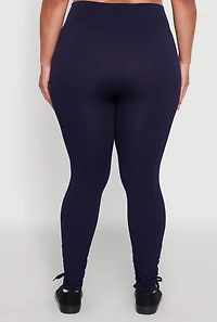 Womens Plus Size Shadow Striped Seamless Fleece Lined Leggings, Blue, Size 1X-2X