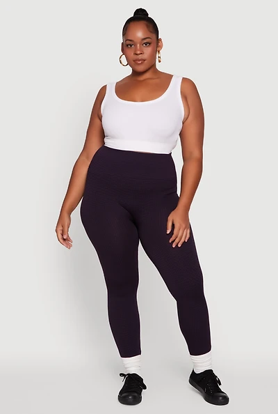 Womens Plus Shadow Striped Seamless Fleece Lined Leggings,