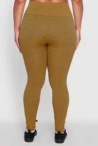 Womens Plus Size Shadow Striped Seamless Fleece Lined Leggings, Yellow, Size 1X-2X