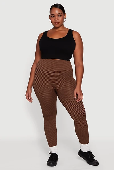 Womens Plus Shadow Striped Seamless Fleece Lined Leggings, 1X-2X