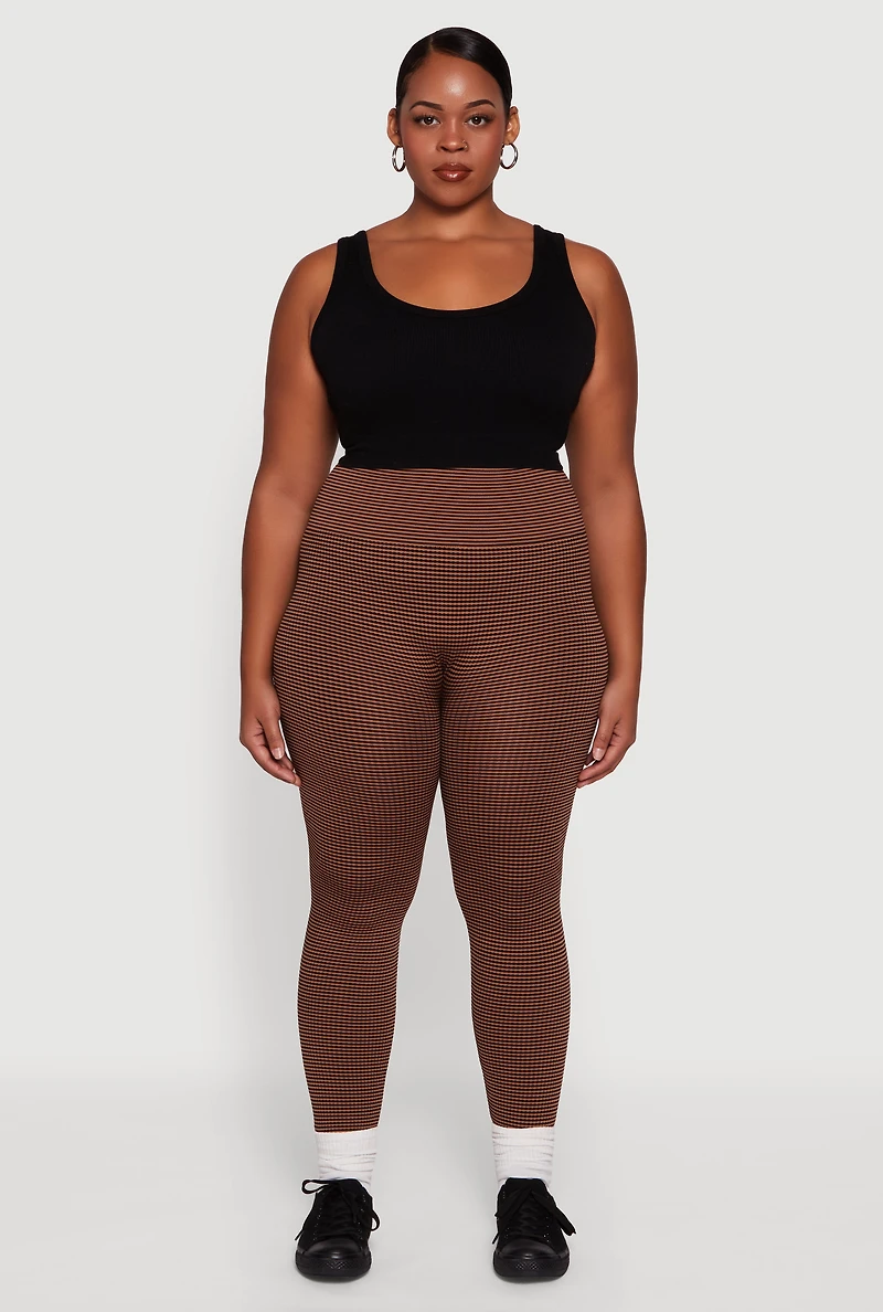Womens Plus Shadow Striped Seamless Fleece Lined Leggings, 1X-2X