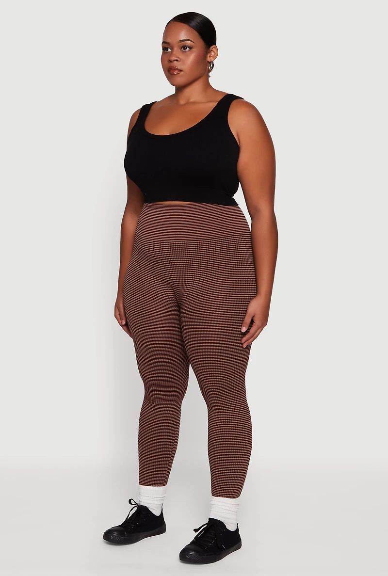 Womens Plus Shadow Striped Seamless Fleece Lined Leggings, 1X-2X