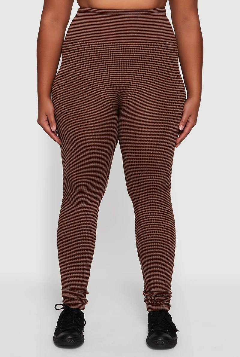 Womens Plus Shadow Striped Seamless Fleece Lined Leggings, 1X-2X